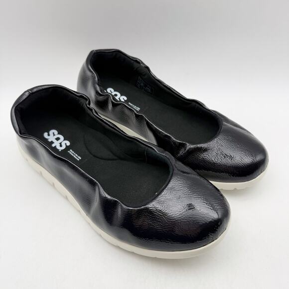 SAS Womens Radiant Ballet Flats US 7.5 WW Black Leather Slip On NIB - Picture 6 of 13